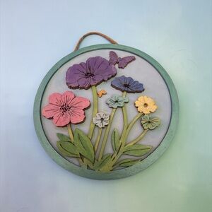 Hand-Painted Wooden Floral Wall Hanging - Multicolor select 1